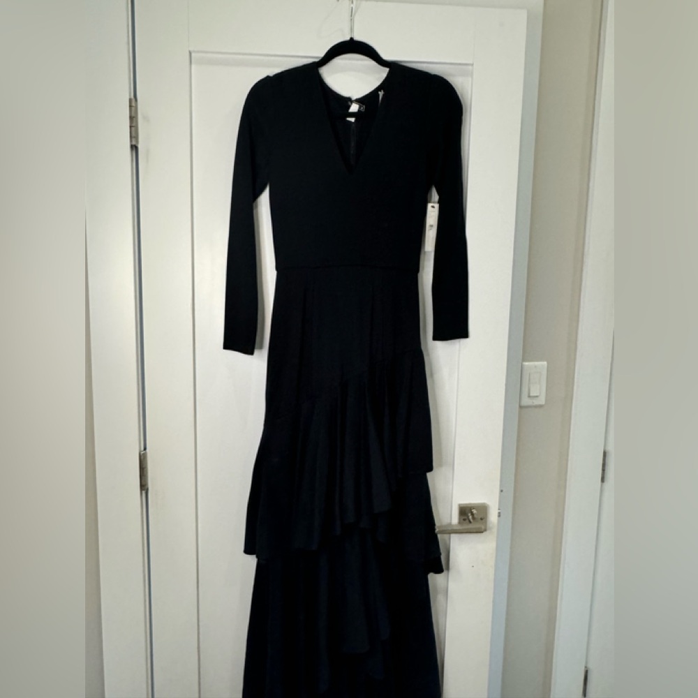 Alice + Olivia Black Tiered Ruffled Gown